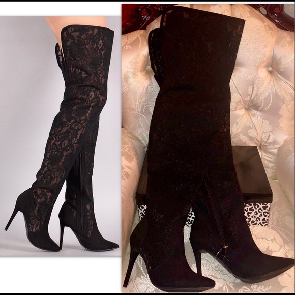 BLACK LACE SUEDE OVER THE KNEE BOOT - Picture 5 of 8